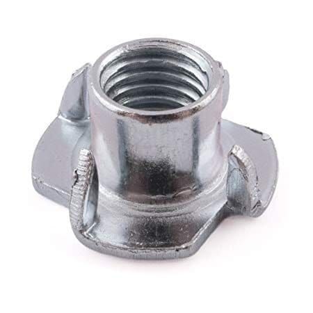 T-Nut, 4 Prongs, 1/4-20, Steel, Zinc Plated, 7/16 In Barrel Ht, 4000 PK